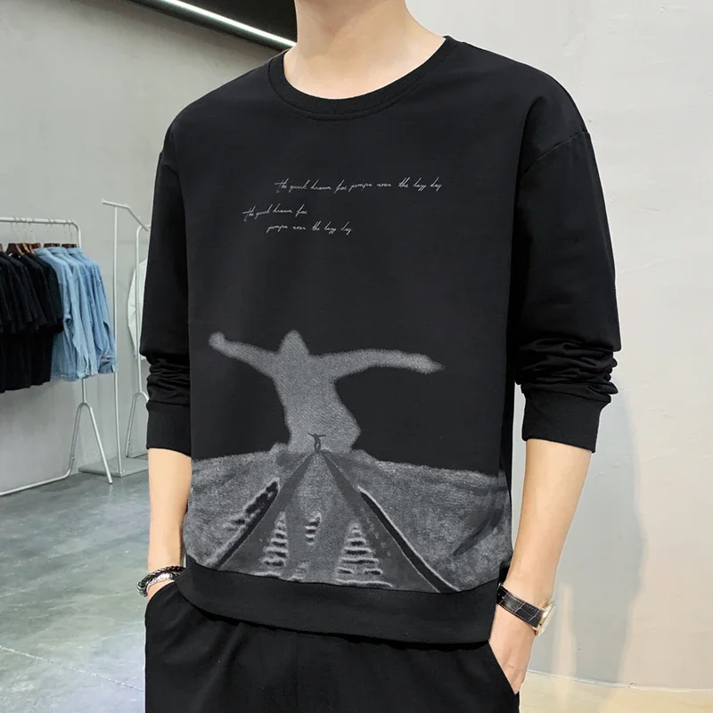 

Printed Loose Non-ironing Quick Dry Long Sleeve T-shirt Base Shirt Crewneck Hoodie on Clothes Spring and Autumn Men's Style