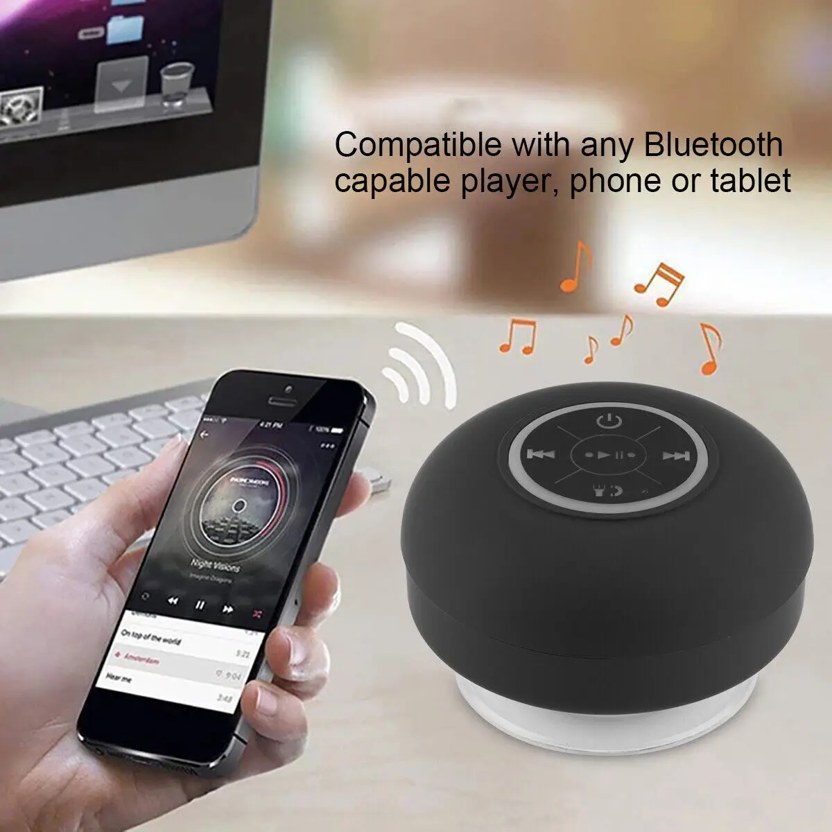 Portable Wireless Bluetooth Speaker Waterproof Suction For Shower Bathroom Black 3 - 5 Days Free Delivery Only UK