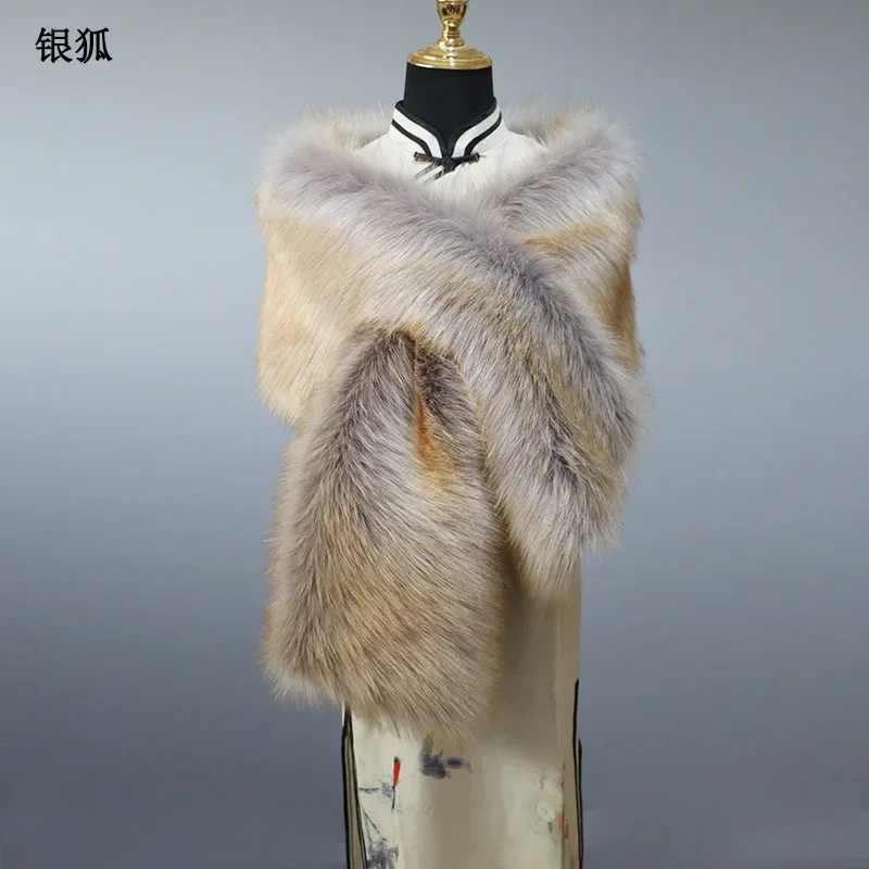 

Winter Faux Fur Women Cheongsam Accessories for Evening Party Bridal Shawl Wedding Cape Cloaks Solid Collar Shawl Warm Scarf