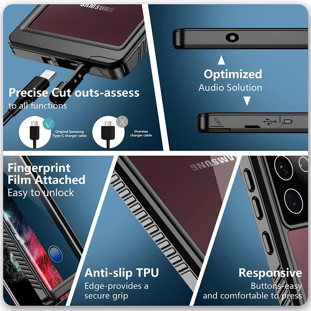 Waterproof Built-in Screen Protector Case For Samsung Galaxy S22 Ultra Full Protection Heavy Duty Shockproof Anti-Scratched