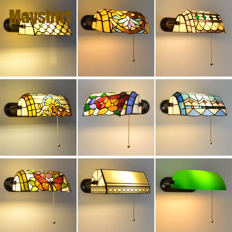 

Tiffany Wall Lamp Mediterranean Baroque Stained Glass Wall Sconce Vintage Led Wall Lights for Home Bedroom Bathroom Mirror Light