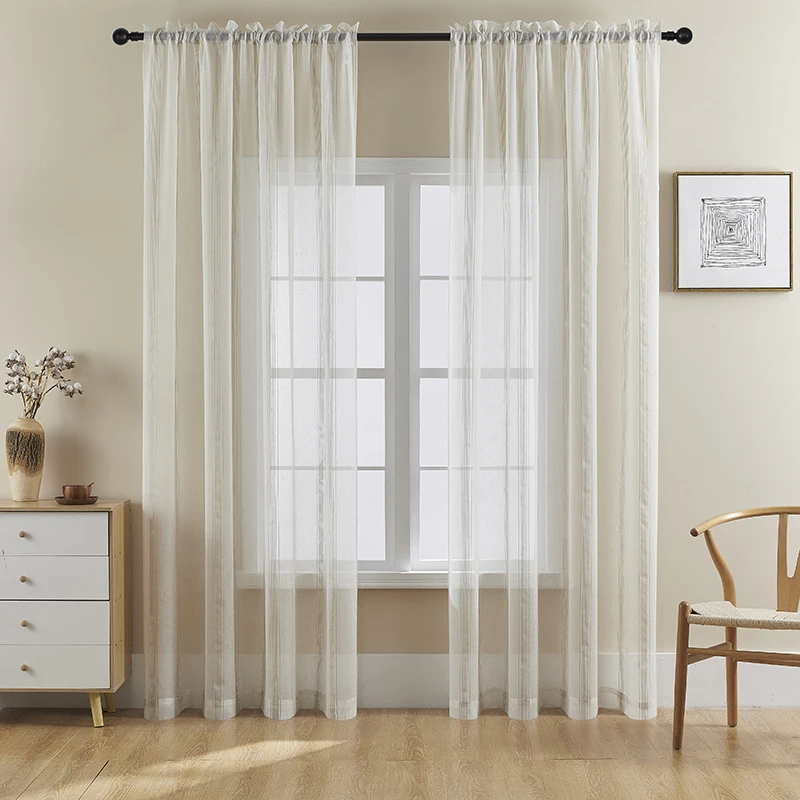 CHAXI Modern Striped Vertical Tulle Sheer Curtain for Living Room Bedroom Kitchen Voile Window Drapes  Decoration Custom Made 4