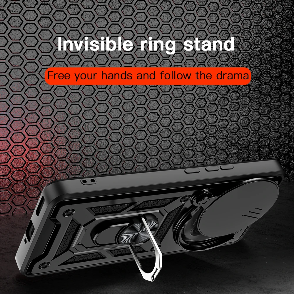 Ultimate Shockproof Armor Case with Slide Camera Lens Protection & Ring Stand - Durable Phone Cover