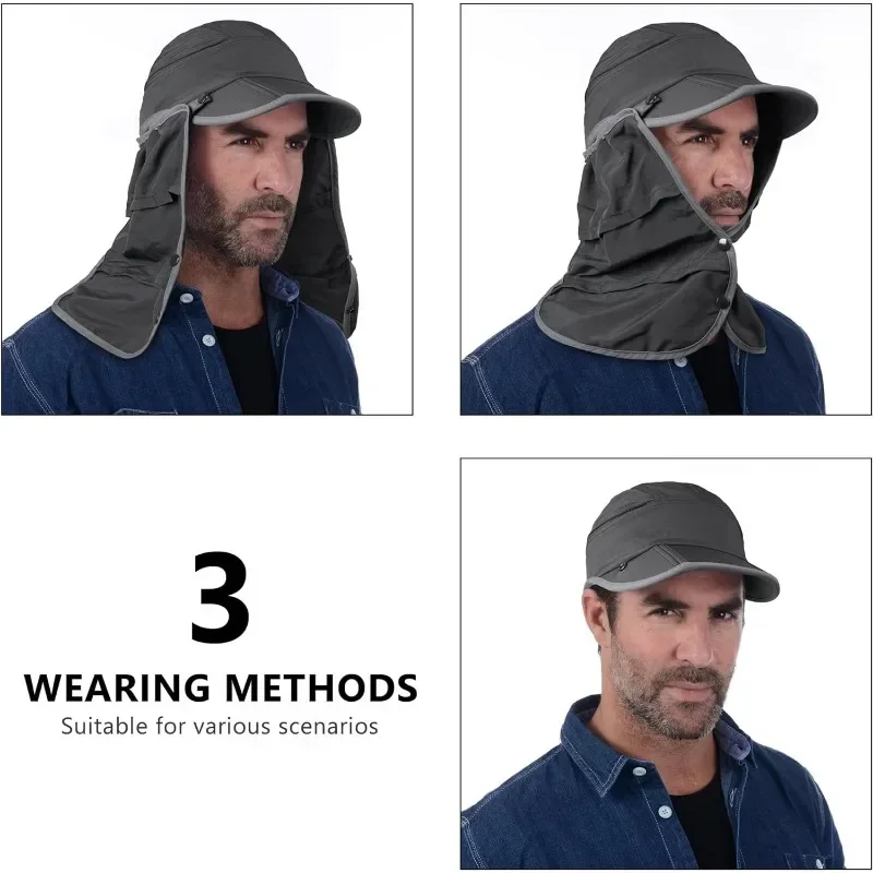 GADIEMKENSD UPF 50+ Fishing Sun Cap with Removable Neck Flap Breathable Foldable Brim Fisherman Caps Hiking Baseball hats M44