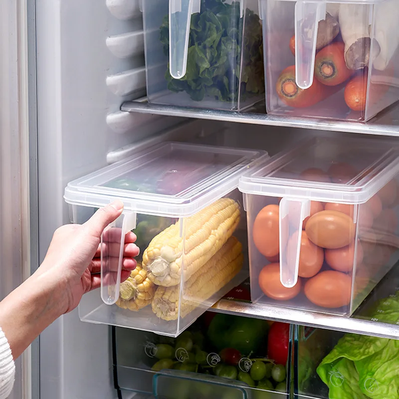 

3pcs Refrigerator Storage Box Plastic Square Storage Containers with Handle and Lids Kitchen Food Keep Fresh Fridge Organizer