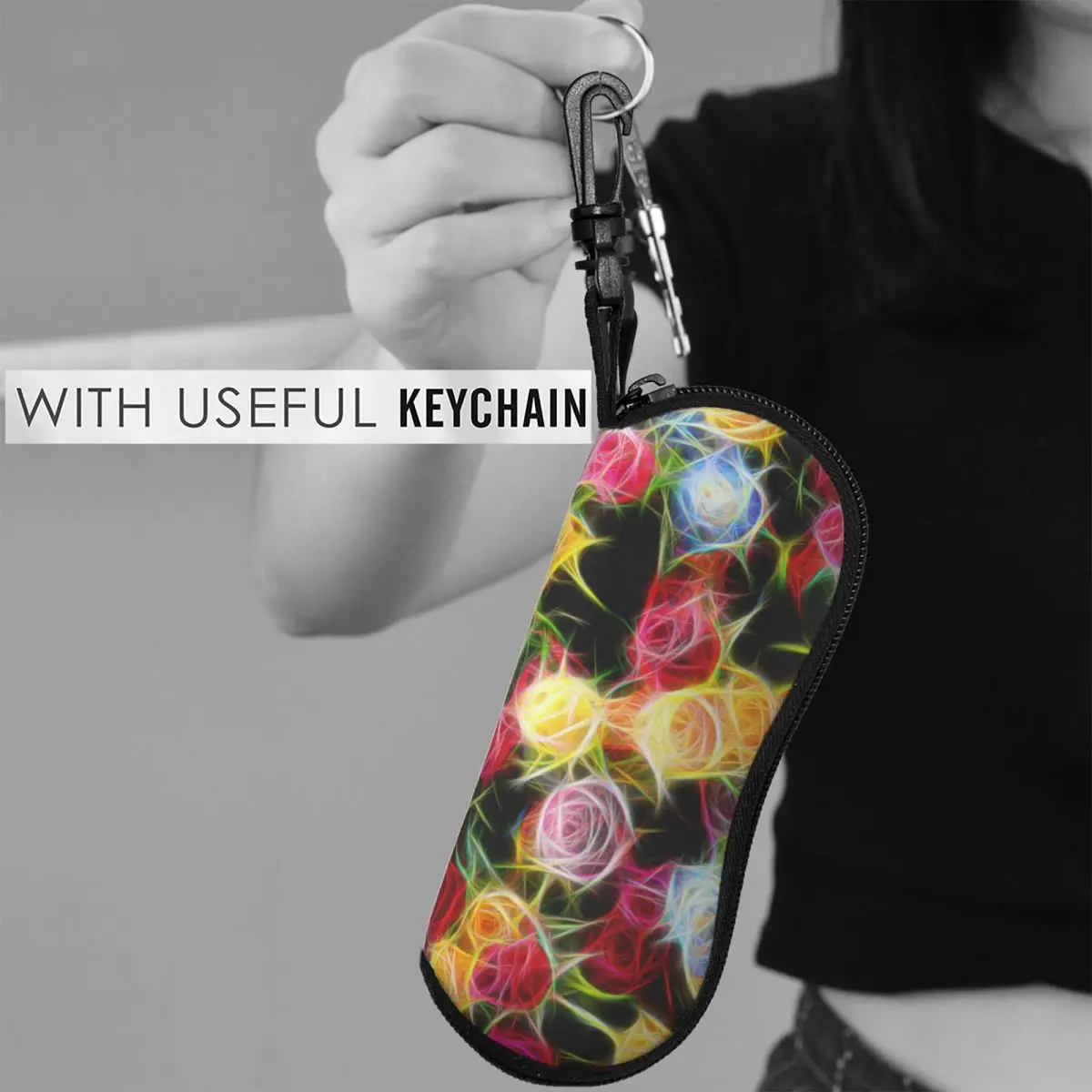

Abstract Flower Horizontal Glasses Case Rose of feeling Pocket Cute Sunglasses Pouch Zipped Male Female Eyewear Organizer