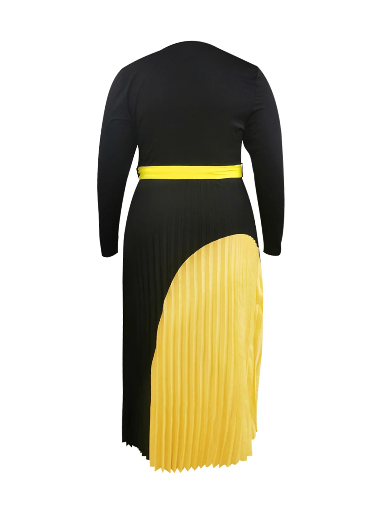 LW Plus Size Bandage Design Pleated A Line Dress Women's Wrap V Neck Casual Dresses Autumn NEW long Sleeve Tie maxi Dress