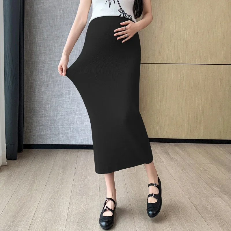 Short Maternity Summer Straight Skirts Stretched Solid Color Pregnant Woman Knitting Skirt Slim Hips Pregnancy Pencil Skirts