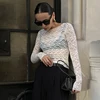 CUTENOVA Lace Women'S Tops Hollow Out Basic Casual Elegant Long Sleeve Tops See-Through Party For Sexy Lady Fashion Street Tops 6