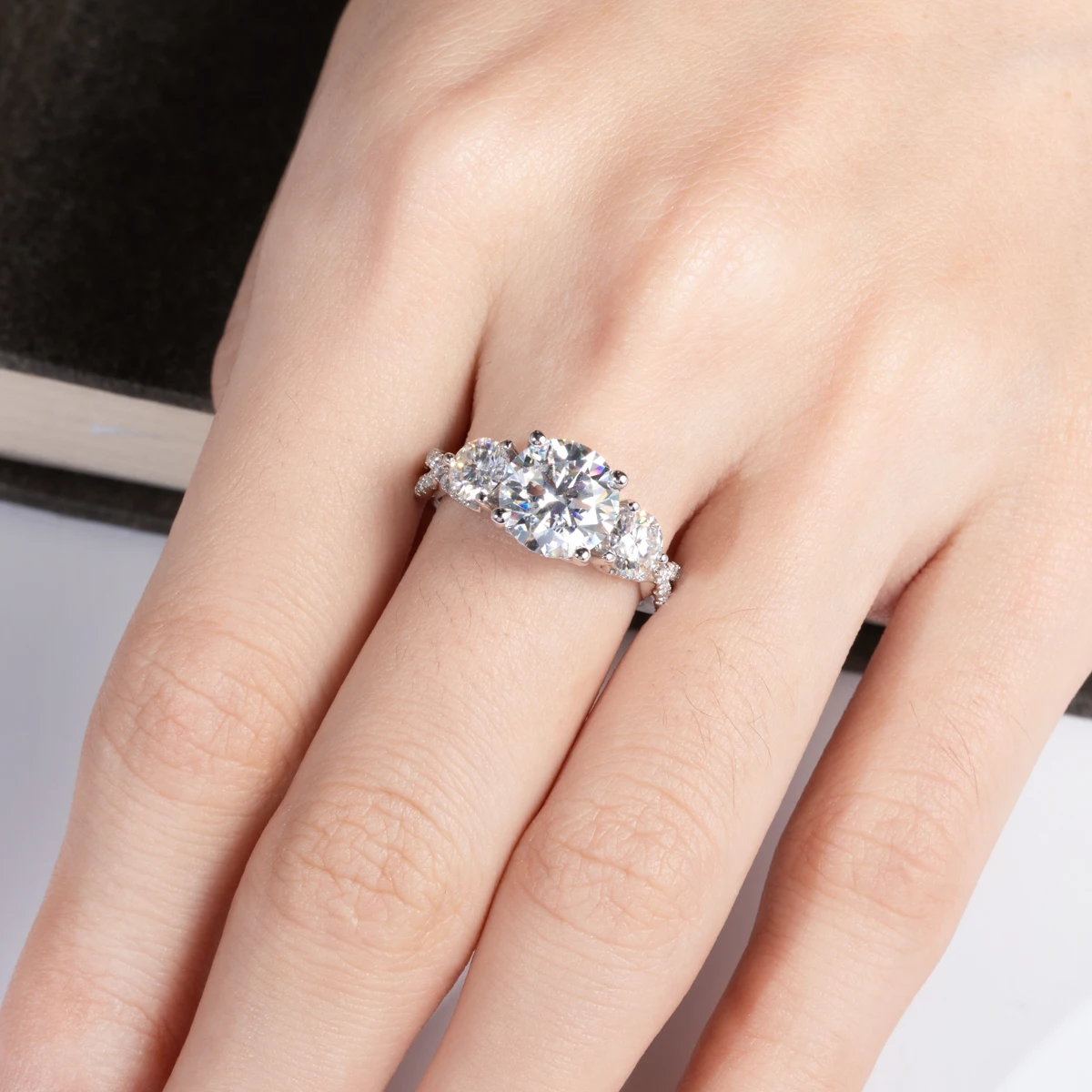 mumu♡肌馴染みゴールド♡最高級モアサナイト レール留めフルエタニティ Anujelel-婚約指輪,インフィニティリング,925スターリング