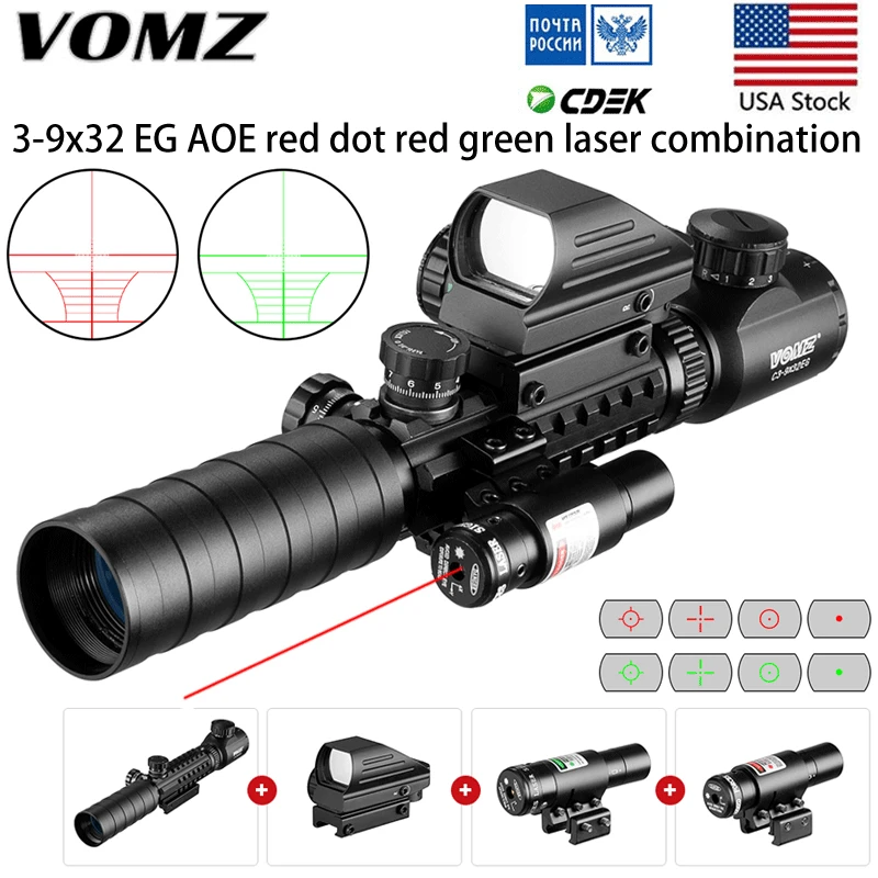 

3-9x32 Scope Illuminated Rangefinder Reticle Rifle Holographic 4 Reticle Sight 20mm Red Grenn Laser For Hunting