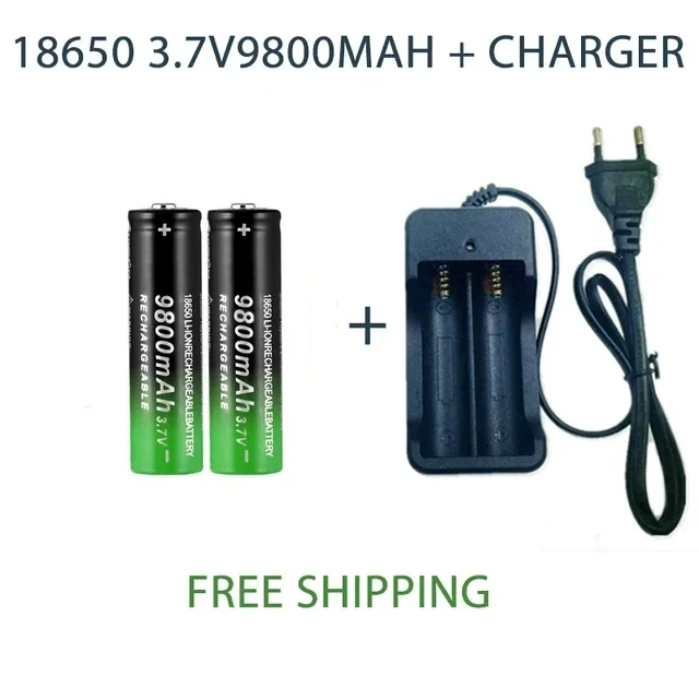 18650 Battery Rechargeable Battery 3.7V 18650 9800mAh Capacity Li-ion Rechargeable Battery For Flashlight Torch Battery+Charger