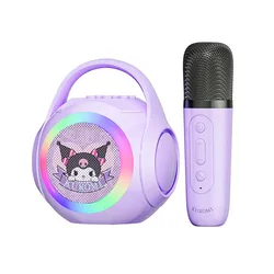 Sanrio Karaoke Bluetooth Speaker with Mic & LED Lights - Portable Family Singing Entertainment Gift (Kuromi Mic1)
