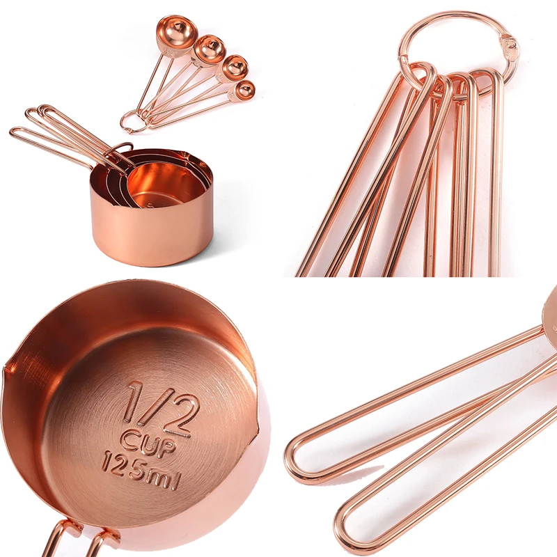 Rose Gold Measuring Spoons Cups Set kitchen measuring spoons measuring spoon set measuring cup and spoon set Retro Baking Measuring Tools With Scale Stainless Steel Kitchen Accessories Gadgets 8pcs/set