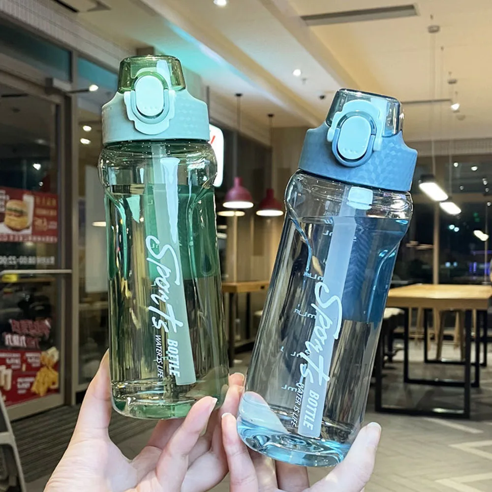 Large Capacity Sports Water Bottle With Strawer Plastic Cup Leakproof Bottles Outdoor Gym Sports Transparent Water Cup 650/750ml