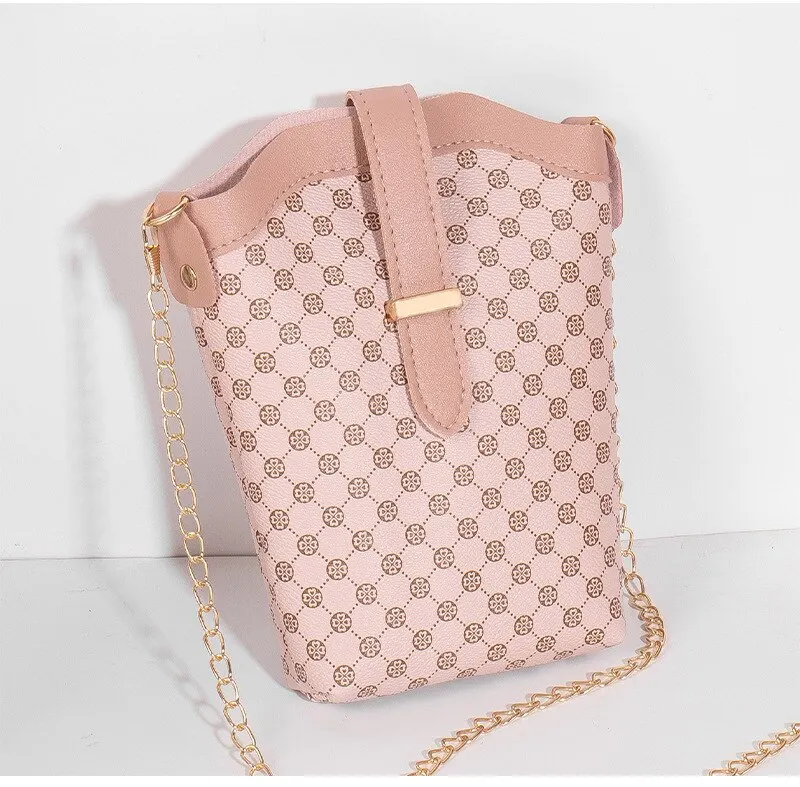 S03e533c734b94c24bac39f0537723f3eK New Fashion Plaid Polka Dot Print Single Shoulder Bag Casual Oblique Chain Crossbody Mini Small Bucket Bag Mallzona