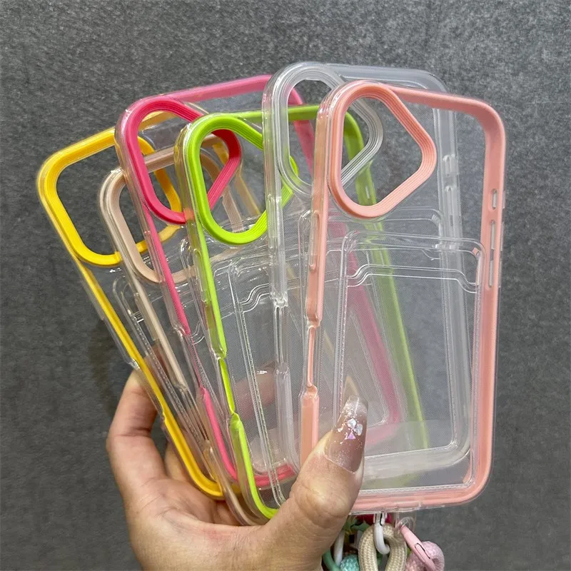 Luxury Clear Card Holder Wallet Case with Wrist Strap and Hand Rope in Soft Silicone