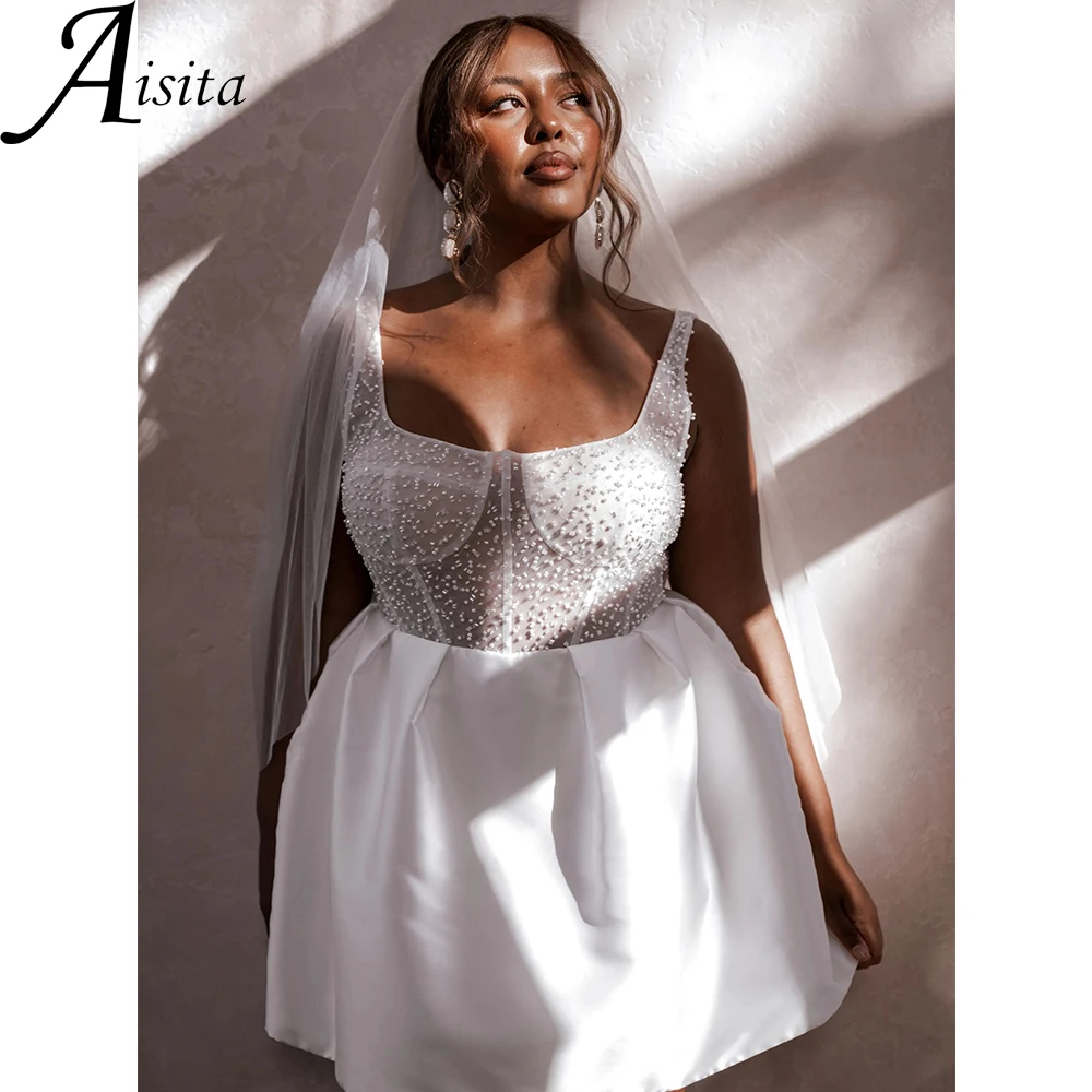 Short Wedding Dress customized Halter Neck Satin Tulle Mini Bride Dresses A-Line Beaded Elegant and Pretty Women's Dresses