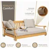 Teak Wood Porch Swing Bed, Spacious Outdoor Swing Daybed with Comfortable Oyster Cushion – Ideal for Patio, Porch, or Backyard 4