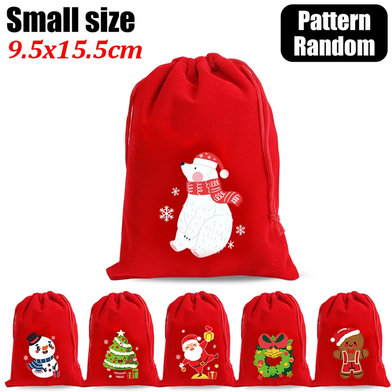 thumbnail image 1 of 10/1 piezas Bolsas de terciopelo navideñas Bolsas con cordón para envolver dulces y bocadillos Bolsas para regalos de Navidad Pulseras Joyas Bolsas de almacenamiento, 1 of 5