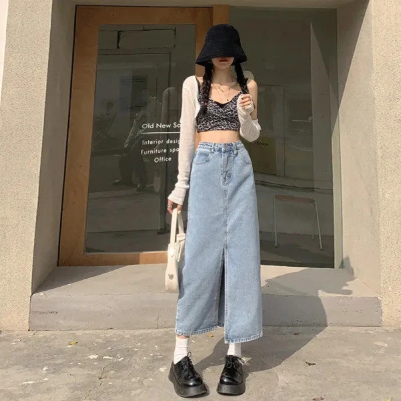 Streetwear Long Denim Skirt Women Spring Summer Autumn