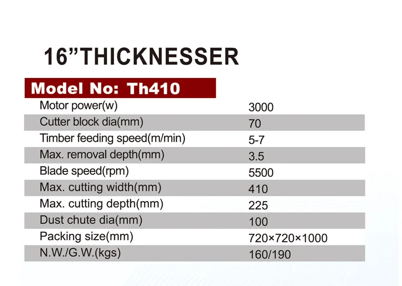Woodworking thicknesser machine 16" for wood workers