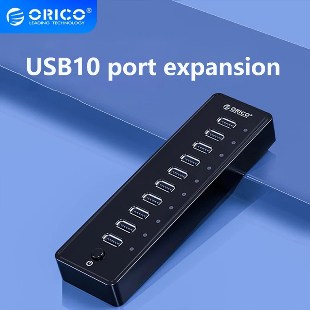 Orico Conector Usb Hub 10 Portas Abs Usb2.0 Adaptador de Alimentação 12v Divisor Usb de Alta Velocidade para pc Acessórios de Computador Cabo de Dados de 1m