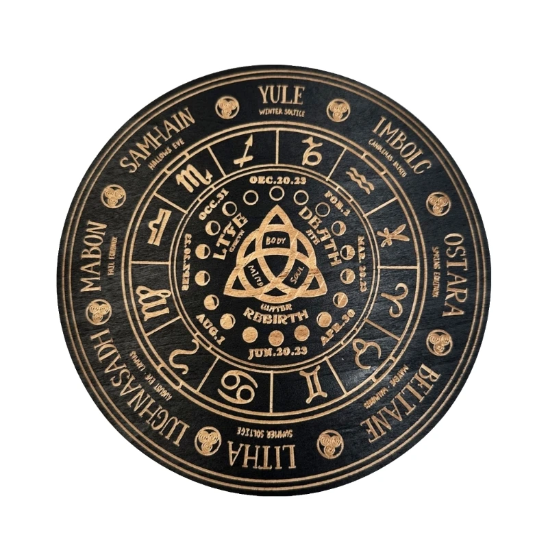 

Crystal Energy Disk Witch Divination Pendulum Board Wood Carving Astrolabe Altar