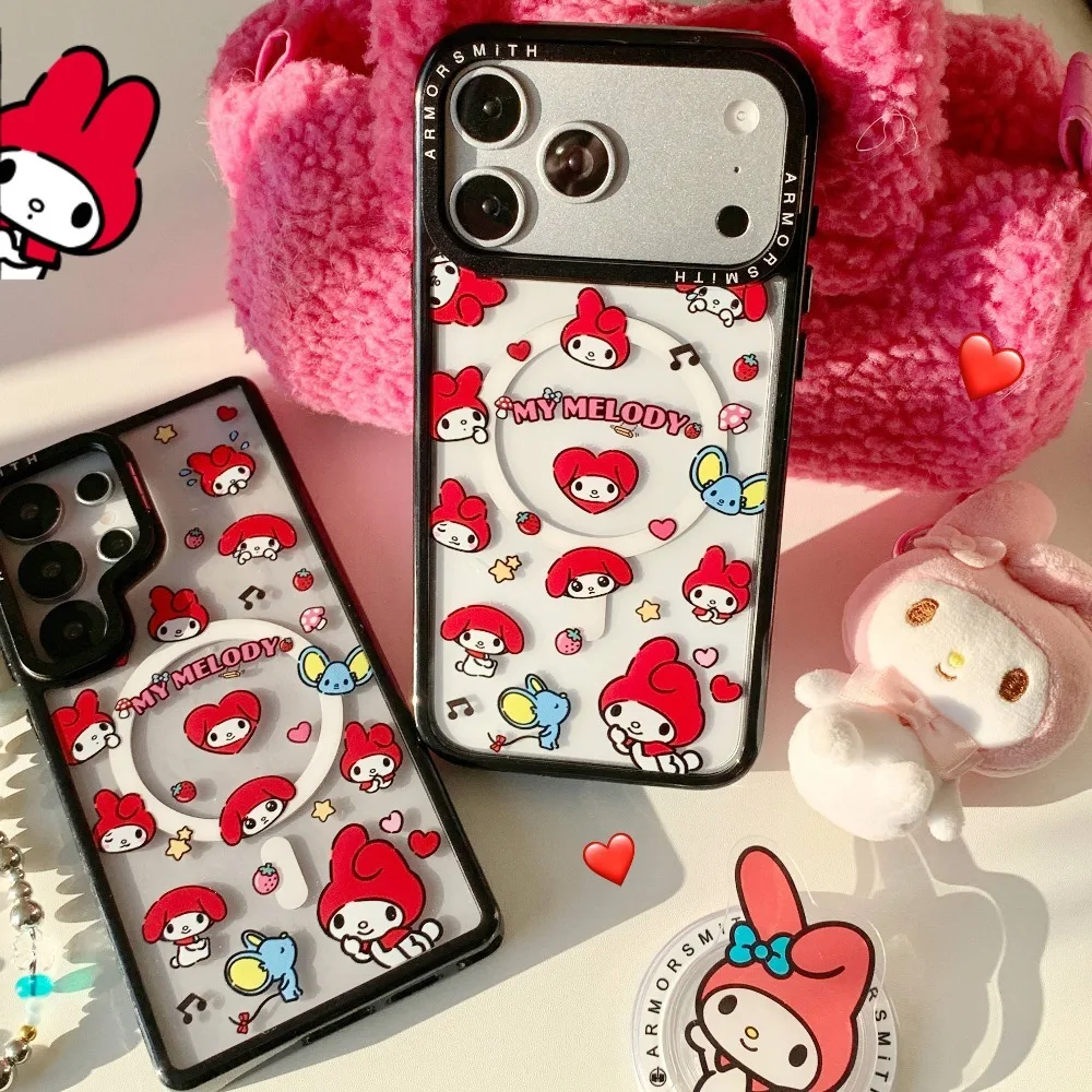 Sanrio My Melody Trendy Magnetic Phone Case with Lanyard and Magsafe Holder