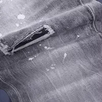 Jeans pour hommes rétro Y2KStreet Fashion, de haute qualité, extensibles, coupe slim, déchirés, peints, de marque de créateur, denim vintage, gris 1