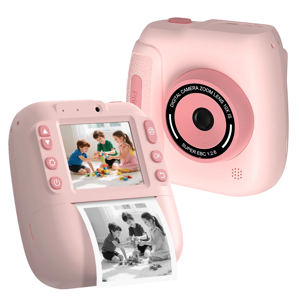 Portable Thermal Printer 57x25mm Printing & Children Instant Print Front&Rear Digital Dual Lens Video Camera for Christmas Gifts
