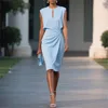 Sexy Slim Dress 2025 Casual Women's Fashion Retro Temperament Cross Solid Color Sleeveless Knot Round-neck Hollow Dress
