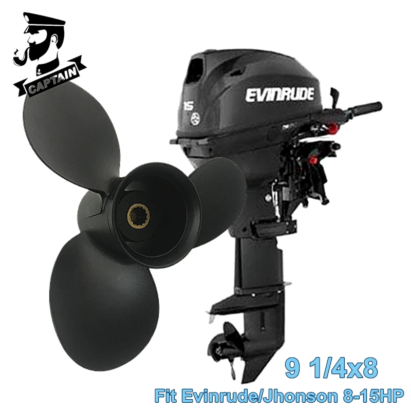 Captain Outboard Propeller 9 1/4X8 Fit Evinrude Johnson OMC Engines 8HP 9.9HP 15HP Aluminum Propeller 3 Blades 13 Splines Marine