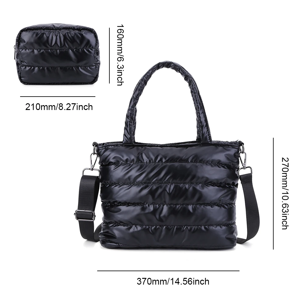 Winter Women's Bag Down Cotton Padded Shoulder Bag Puffer Handbags Casual Cosmetic Bag Case Large Capacity Puffy Crossbody Bag