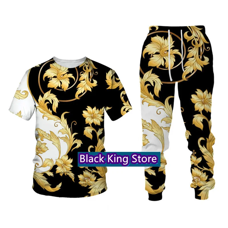 Summer T-Shirt Trousers Pants Set Casual Brand Fitness Jogger Pants Hot-Selling T Shirts Fashicon Suit Men's Tracksuit Outfit yiciya plus size tracksuit two piece set fitness outfit xl 5xl letter print velvet women s set sweatshirt top jogger pants suit