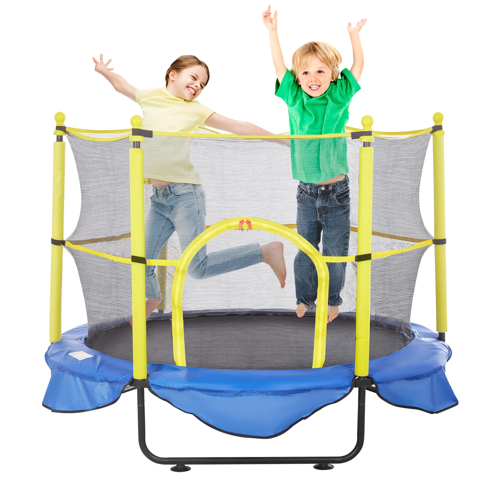 VEVOR 60" 5FT Trampoline for Kids Indoor Outdoor Trampoline with Safety Enclosure Net Basketball Hoop and Ocean Balls for Kids