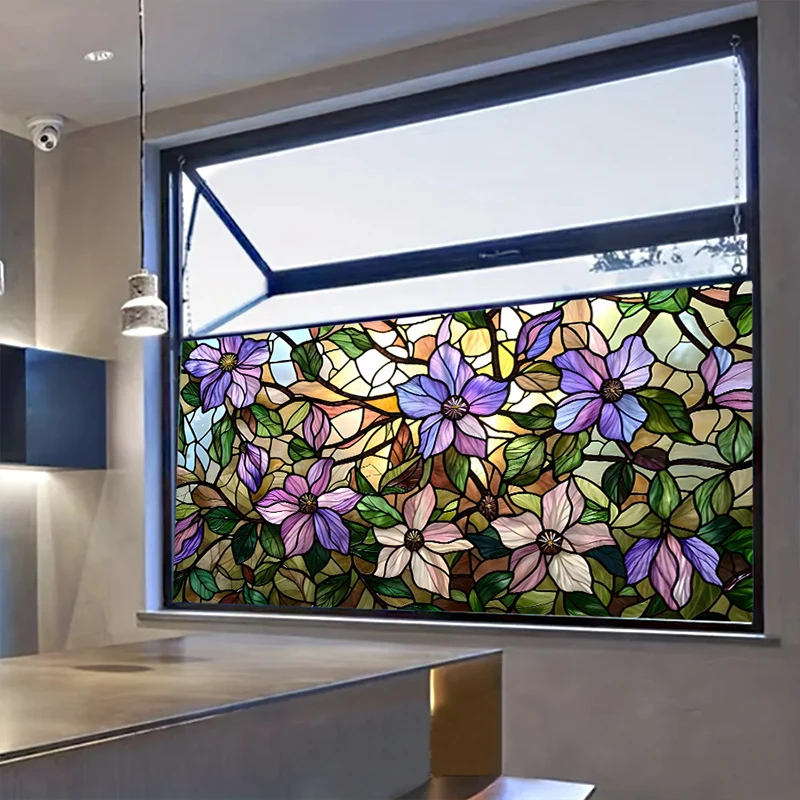 Vintage Colorful Flower Electrostatic Glass Stickers PVC Leaves Static Cling Window Stickers Decals Home Window Decorations window stickers