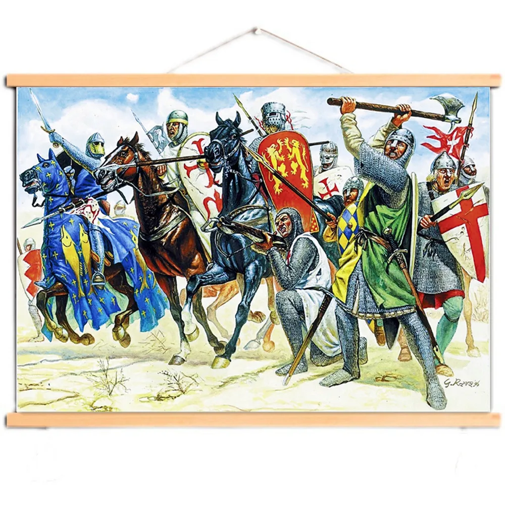 

Vintage Knights Templar Poster Solid Wood Scroll Painting, Special Gift for History Enthusiasts Medieval Crusader Knight Decor 0