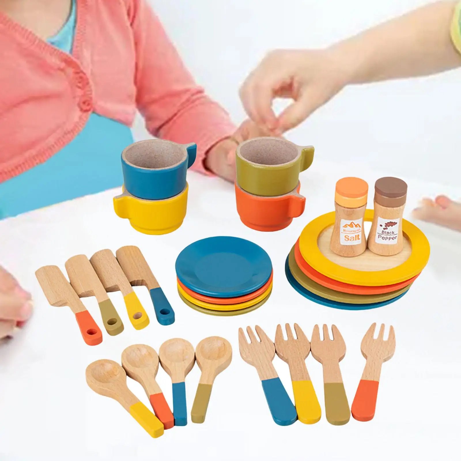 

Wooden Tea Set Kitchen Accessories Miniature Dessert Tray Montessori Toy for Desktop Dining Room Bakery Living Room Decoration