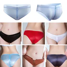 

1pcs See Through Tight Lingerie Allure Panty Panties High Elastic Glossy Candy Color Zipper Open Crotch Briefs For Women