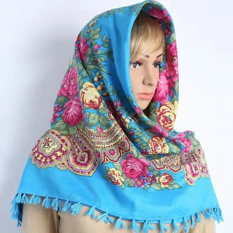 90x90cm Vintage Kopftuch drucken quadratischen Schal Taschentuch Baumwoll  mischung Bandana russische Babuschka Frauen Hijab Winter warm