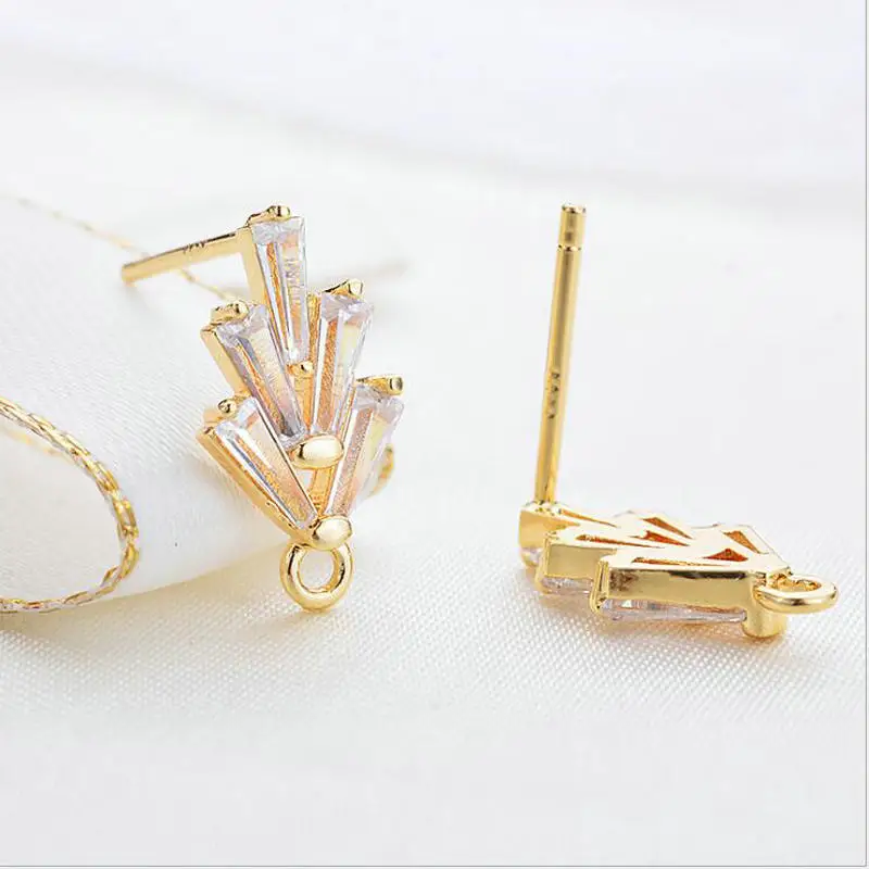 지르콘 스터드 귀걸이, 14K 골드 컬러 황동, 고품질 DIY 액세서리, 쥬얼리 인식