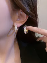  Delicate Shiny Zircon Hoop Golden Silver Colour Earrings Women's 2023 Personality Fashion Earrings Wedding Jewelry Birthday Gift 