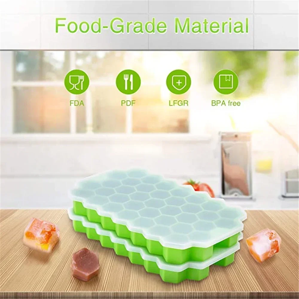 Description Picture 4 of itemSilicone Honeycomb Shape Ice Cube Tray Silicone Ice Cube Maker Mold With Lids For Ice Cream Party Whiskey Cocktail Cold Drink
