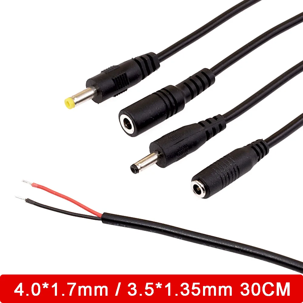 

2Pcs 30CM 22AWG DC Power Wire Plug Jack Charging Cable 3.5*1.35mm/4.0*1.7mm DC Male Female 2Pin Solder Extension Cord Adapter