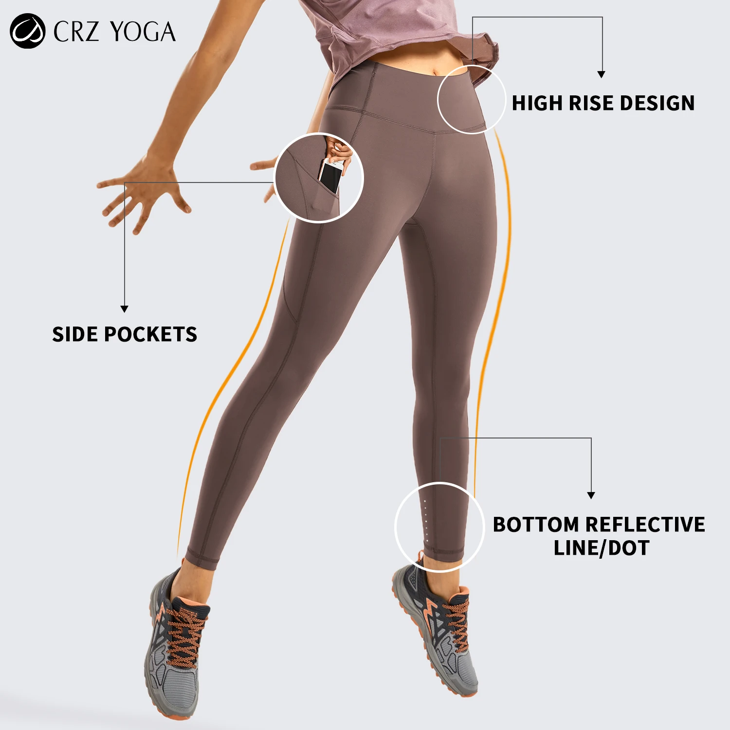 CRZ YOGA Women's High Waisted Workout Leggings 25 Inches Naked Feeling Yoga Pants with Side Pockets