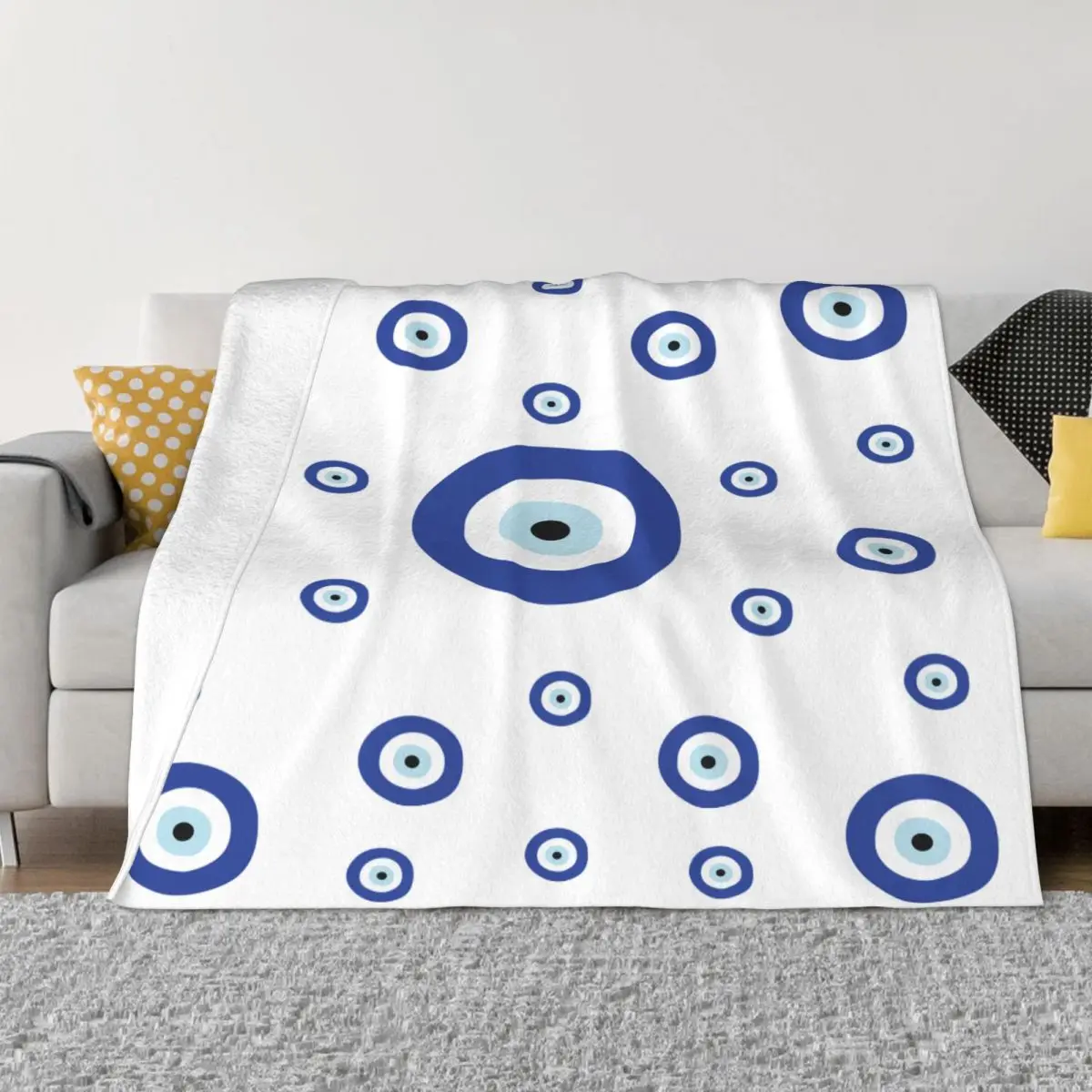 

Evil Eye Magic Witchcraft Blue White Blanket Fleece Textile Bohemian Boho Soft Throw Blanket for Bed Bedroom Bedding Throws