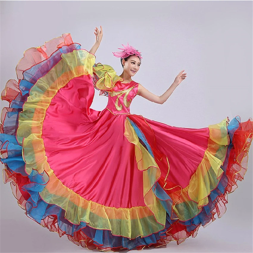 Feminino espanha vestido saias flamenco trajes de dança cigana
