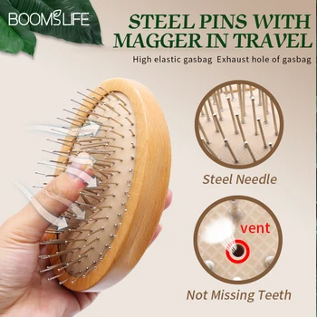 Steel Hair Brush Women Custom Mini Pocket Hair Comb Head Scalp Massage Wood Wide Tooth Comb Curly Girl Method Hair Accessories