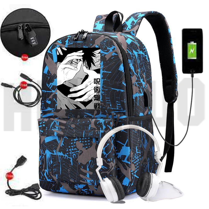 

Jujutsu Kaisen High Quality Backpack Yuji Itadori USB Charging Bag Softback Anti-theft Anime SchoolBags Teenage Girls Bookbag